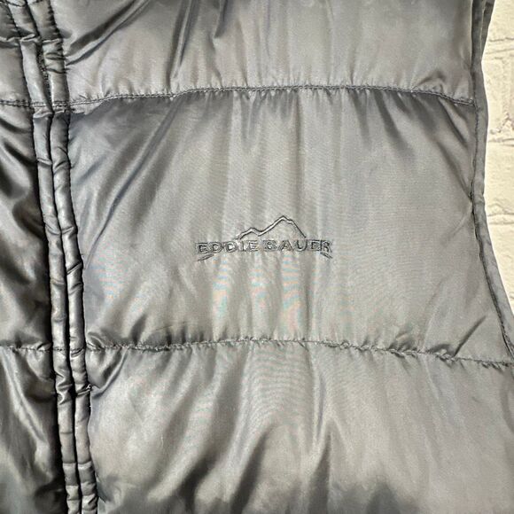 Eddie Bauer Puffer Vest Mens Medium Black Full Zip Goose Down Pockets - Picture 2 of 10
